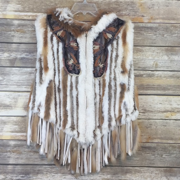 henig fur Jackets & Blazers - Henig Fur Rabbit & Red Fox Embellished Hooded Vest